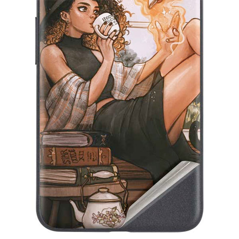 Cozy Autumn Library Witch with Cat and Coffee by Ivy Dolamore Google Pixel 4a 5G Skin